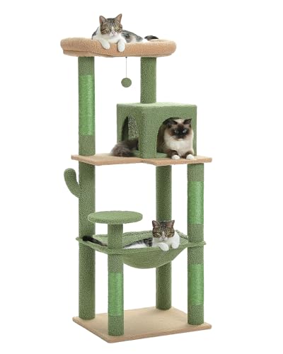 PAWZ Road Katzenbaum mit Metall-Plüsch-Hängematte, Katzenturm mit 2 Condo-Haus 6-stufige, großer oberer Sitzstange grün 143cm von PAWZ Road