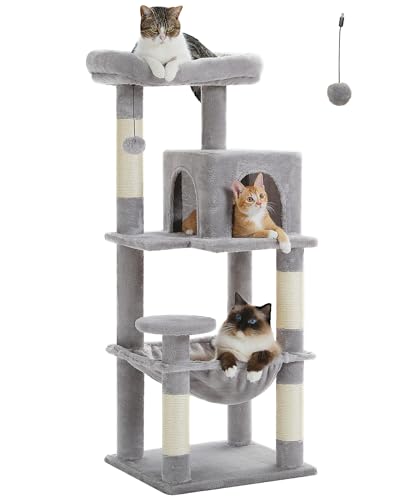 PAWZ Road Katzenbaum mit Metall-Plüsch-Hängematte, Katzenturm für ausgewachsene Katzen mit 2-türigem Condo-Haus grau 116cm von PAWZ Road