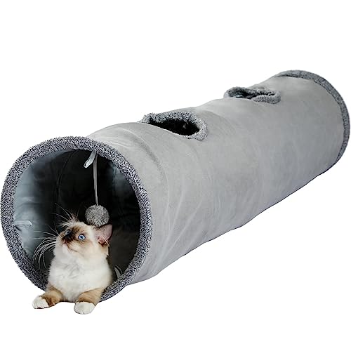 PAWZ Road Katzentunnel, 130 cm, lang, zusammenklappbar, 30,5 cm Durchmesser, großes Katzenrohr für große Katze, Kaninchen und Welpen, Wildleder von PAWZ Road