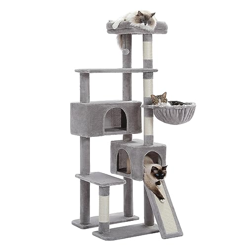 PAWZ Road Kratzbaum, 154 cm Katzenturm mit Doppel-Katzenhaus, geräumiger Sitzstange, gemütlichem Korb und sisalbeschichteten Kratzbäumen für Hauskatzen, Grau PAWZ Road Kratzbaum, 154 cm Katzenturm mit Doppel-Katzenhaus, geräumiger Sitzstange, gemütlichem Korb und sisalbeschichteten Kratzbäumen für Hauskatzen, Grau von PAWZ Road