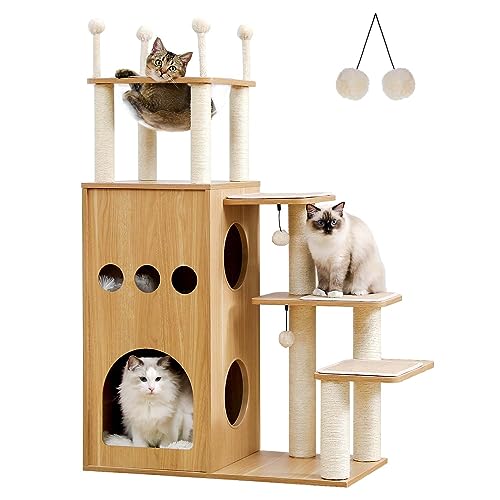 PAWZ Road Kratzbaum, hölzern Katzenbaum, luxuriös Kratzbaum groß, ein schönes Schloss für Katzen 130cm hoch von PAWZ Road