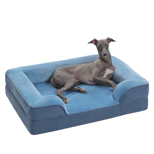 PAWZ Road Mittelgroßes Hundebett, waschbar, orthopädisch mit abnehmbarem Flanellbezug und Reißverschluss, Hundesofa für mittelgroße Hunde, 2-lagiges wasserdichtes Hundebett Blau, 71x58x16cm von PAWZ Road