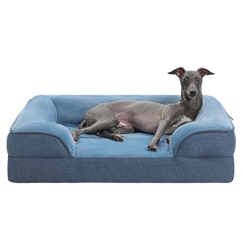 PAWZ Road Mittelgroßes Hundebett, waschbar, orthopädisch mit abnehmbarem Flanellbezug und Reißverschluss, Hundesofa für mittelgroße Hunde, 2-lagiges wasserdichtes Hundebett Blau von PAWZ Road