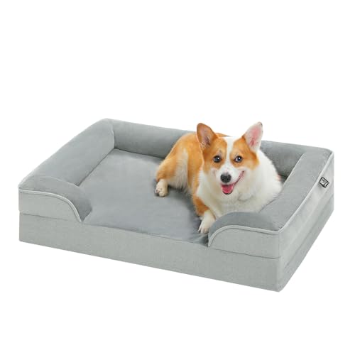 PAWZ Road Orthopädisches Hundebett, waschbares großes Hundebett für kleine Hunde mit stützendem Schaumstoff, 2-lagigem wasserdichtem Bezug und rutschfestem Boden Grau, L von PAWZ Road