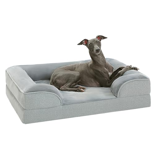 PAWZ Road Mittelgroßes Hundebett, waschbar, orthopädisch mit abnehmbarem Flanellbezug und Reißverschluss, Hundesofa für mittelgroße Hunde, 2-lagiges wasserdichtes Hundebett Grau, 71x58x16cm von PAWZ Road