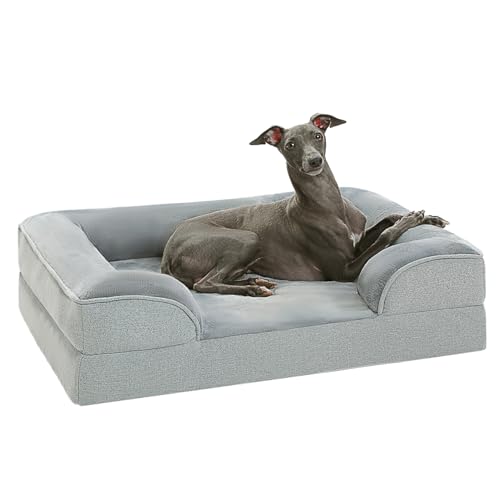 PAWZ Road Mittelgroßes Hundebett, waschbar, orthopädisch mit abnehmbarem Flanellbezug und Reißverschluss, Hundesofa für mittelgroße Hunde, 2-lagiges wasserdichtes Hundebett Grau, 71x58x16cm von PAWZ Road