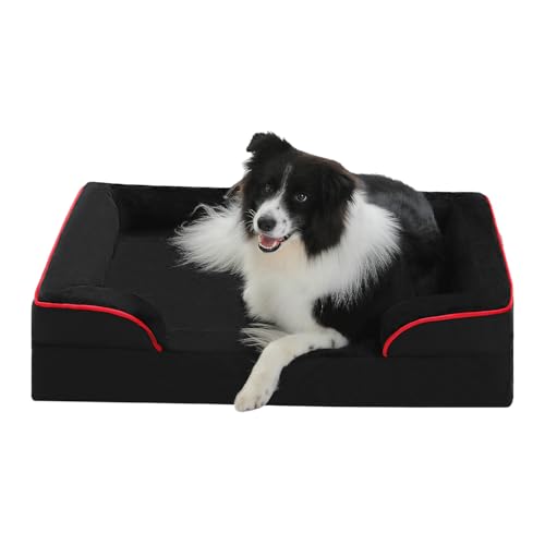 PAWZ Road Orthopädisches Hundebett, waschbares großes Hundebett für kleine Hunde mit stützendem Schaumstoff, 2-lagigem wasserdichtem Bezug und rutschfestem Boden Schwarz L von PAWZ Road