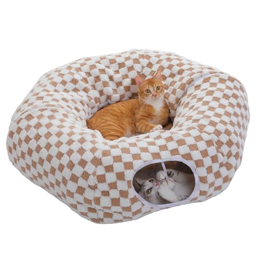 PAWZ Road Plüsch Katzentunnel für Hauskatzen, 2 in 1 Donut Kreisform Katzentunnel & Katzenbett Durchmesser 85 cm Braun von PAWZ Road