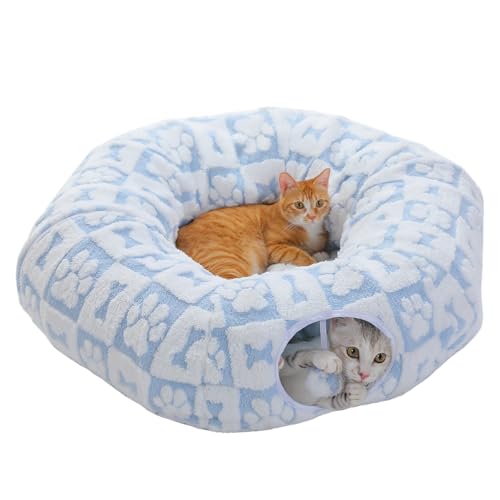 PAWZ Road Plüsch Katzentunnel für Hauskatzen, 2 in 1 Donut Kreisform Katzentunnel & Katzenbett Durchmesser 85 cm Blau von PAWZ Road