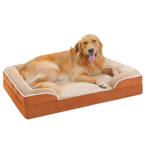 PAWZ Road XL Hundebett, waschbar, orthopädisch mit abnehmbarem Flanellbezug und Reißverschluss, Hundesofa für große Hunde, 2-lagiges wasserdichtes Hundebett Khaki von PAWZ Road