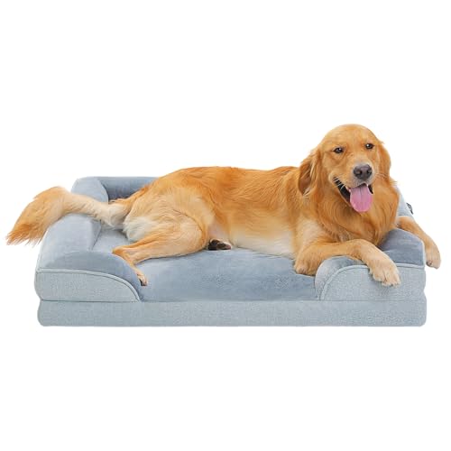 PAWZ Road XL-Hundebett, waschbar, orthopädisches Hundebett mit abnehmbarem Flanell-Bezug mit Reißverschluss, Hundesofa für große Hunde, 2-lagiges, wasserdichtes Hundebett, grau, 107 x 81 x 16 cm von PAWZ Road