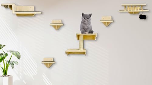 Pawzitive Living Luxus-Katzen-Wandmöbel-Set: Wandmontierte Katzenmöbel mit Kratzbaum, Futterspender, Ruhestange und Kletterregalen für ultimative Indoor-Katzen-Abenteuer von PAWZITIVE LIVING