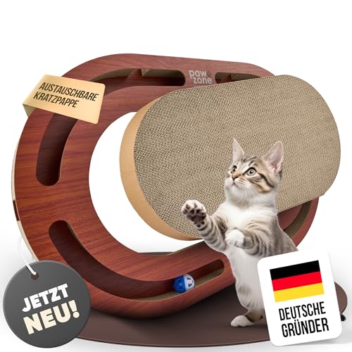 PAWZONE® Kratzbrett [Pappe austauschbar] hochwertige XXL Kratzpappe in stabilem MDF - Zubehör für Katzen - Kratzmatte | Katzenzubehör - Kratzmöbel Katze | Cat Scratcher (Braun) von PAWZONE