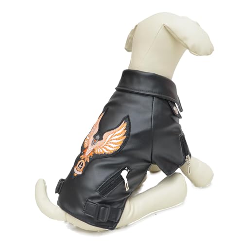 Cool Dog 2025 Lederjacke, warme Mäntel, winddicht, kaltes Wetter, Mantel für große, mittelgroße und kleine Hunde, mit Adler-Stickerei, Schwarz, Größe S von PBFELY