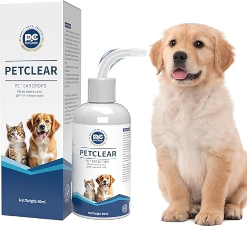 PCpetclear petclear Ohrenreiniger für Hunde & Katzen 60ml, stoppen Ohren Entzündungen und Juckreiz, Hundeohrschmalz, Schmutz, Geruchsentferner (1) von PCpetclear