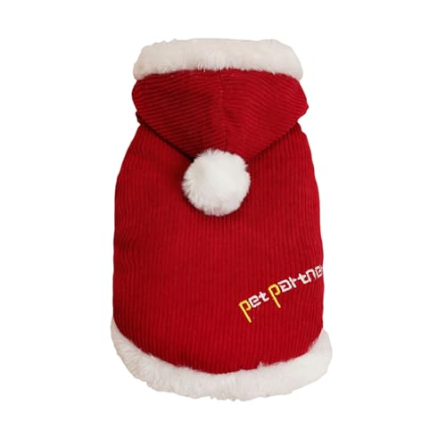 PEAKSEE Mantel Haustierkatze Und Hundekleidung Weihnachtsmann Claus Hoodie Plüschmantel Overall Winter Kälte Schutz Warm Bequem Weich-haustierhut-Baumwollkleidung-rot-XXL von PEAKSEE