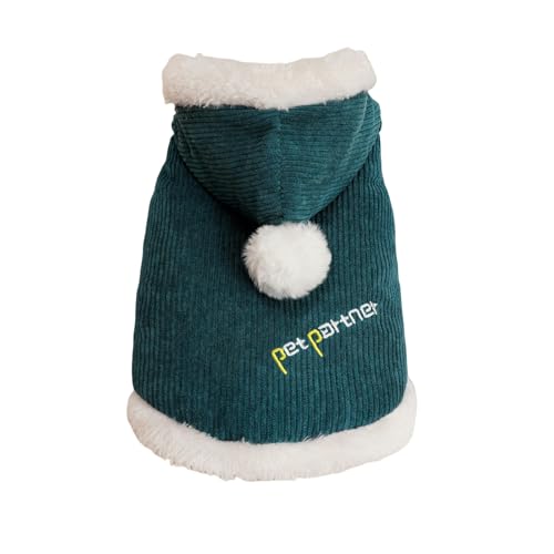 PEAKSEE Mantel Haustierkatze Und Hundekleidung Weihnachtsmann Claus Hoodie Plüschmantel Overall Winter Kälte Schutz Warm Bequem Weich-haustierhutverbundenes Baumwolljacke-Green-XL von PEAKSEE