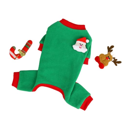 PEAKSEE Mantel Hunde Vierbeinige Kleidung Santa Claus Muster Pyjamas Haustier Strange-Weihnachten Vier Squise-Green-XL von PEAKSEE