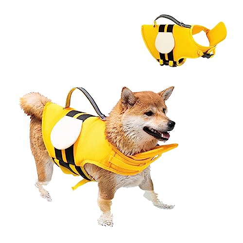 Hundeschwimmweste mit niedlichem Bienen-Design, extra Kinnstütze, reflektierenden Akzenten und starkem Rettungsgriff mit Sicherheitsleinen-Befestigung von PECHVINO