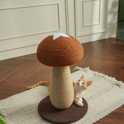 Shiitake Pilz Kratzbaum - 100% Sisal Kratzstange mit Pompon Spielzeug, Niedliches Shiitake Design für Indoor Katzen, Langlebige Katzenkratzmöbel von PECHVINO