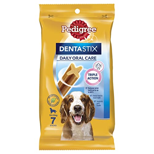 Hundesnacks Dentastix Zahnpflegesnacks für mittelgroße Hunde, Probiergröße (7 Stück) von PEDIGREE