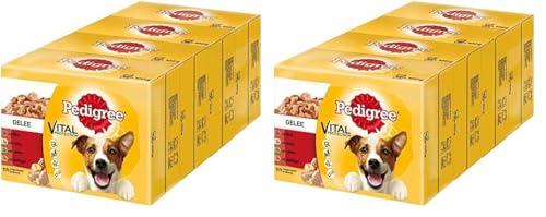 Mars PEDIGREE® Portionsbeutel Multipack Favourite 4 Varietäten in Gelee mit Huhn, Rind+Leber, Geflügel, Lamm+Leber 4 x 12 x 100g (Packung mit 2) von PEDIGREE