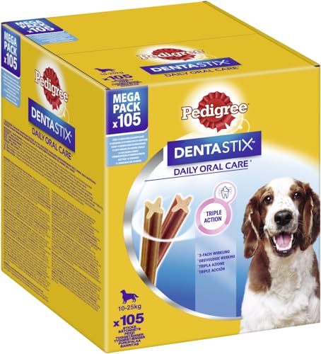 Pedigree DENTASTIX Daily Oral Care Karton Multipack Mega Pack 10-25kg 105 Stück (15x7 Stück), Zahnpflege, Leckerli, Hundesnack von PEDIGREE
