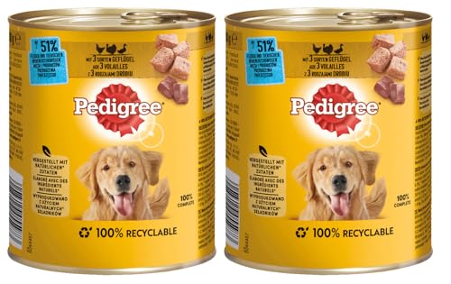 PEDIGREE Dose 3 Sorten - Verschiedene Geschmacksrichtungen (2x800g, 3 Sorten Geflügel in Pastete) von PEDIGREE