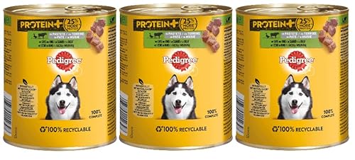 PEDIGREE Dose Protein+ in Pastete Hundefutter Nassfutter - Verschiedene Geschmacksrichtungen (3x800g, Ente und Rind) von PEDIGREE