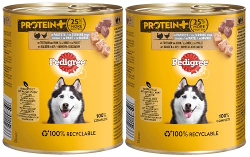 Pedigree Protein+ Hundefutterdosen 2x800g - Verschiedene Geschmacksrichtungen Ente und Rind in Pastete, Pastete mit Truthahn und Huhn, Pastete mit Wild und Geflügel (2x800g, Truthahn und Huhn) von PEDIGREE