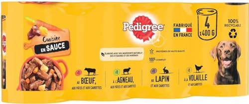 PEDIGREE Kochdosen in Sauce, 4 Sorten, für Erwachsene Hunde, 4 x 400 g von PEDIGREE