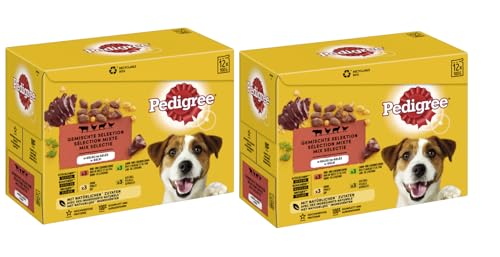 PEDIGREE Multipack - Verschiedene Geschmacksrichtungen (2x12x100g, Gemischte Selektion in Gelee 4 Varietäten mit Huhn, Rind- und Lebermischung, Geflügel, Lamm- und Lebermischung) von PEDIGREE