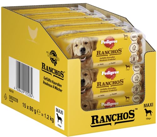 PEDIGREE RANCHOS Hundesnacks Gefüllte Kaurollen Maxi für Hunde, 15x80g von PEDIGREE