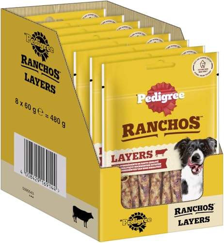 PEDIGREE RANCHOS Hundesnacks Rind Kaustangen für Hunde, 8x60g - Geschmackvolle Kausticks von PEDIGREE