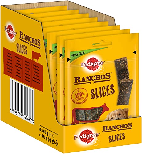 Pedigree Ranchos Slices – Weiche Hundesnacks mit Rind – Ideal für kleine und große Hunde – 8 x 60 g von PEDIGREE