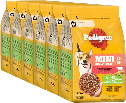 Pedigree Adult Hunde Trockenfutter für kleine ausgewachsene Hunde (<10 kg) mit Rind und Gemüse 6x14kg von PEDIGREE