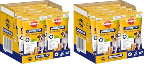 Pedigree DentaStix Daily Oral Care Zahnpflegesnack für kleine Hunde – Hundeleckerli mit Huhn- & Rindgeschmack für jeden Tag – 70 Sticks (10 x 7 Stück) (Packung mit 2) von PEDIGREE