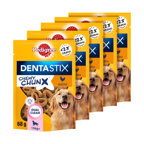 Pedigree Dentastix Chewy Chunx, Hühnerzahn-Snack für mittelgroße und große Hunde, 5 Beutel à 68 g von PEDIGREE