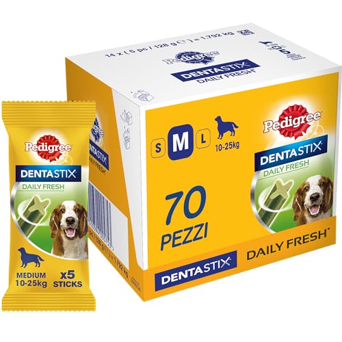 Pedigree Dentastix Fresh 70 Snacks für die Mundhygiene (mittelgroßer Hund 5-10 kg) 128 g 5 Stäbchen - 14 Packungen (70 Stäbchen insgesamt) von PEDIGREE