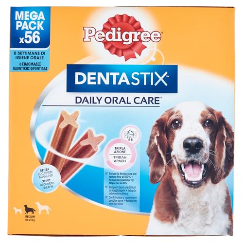 Pedigree Dentastix Snacks für die Mundhygiene, mittelgroßer Hund 10 – 25 kg, 56 Stäbchen – 1440 g von PEDIGREE