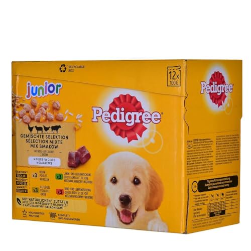 Pedigree | Gemischte Selektion in Gelee 4 Varietäten mit Huhn, Rind+Leber, Geflügel, Lamm+Leber | 12x100g von PEDIGREE