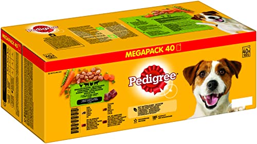 Pedigree Gemischte Selektion in Sauce – Hundenassfutter im Portionsbeutel – Hundefutter in Sauce mit Huhn – Rind – Truthahn & Lamm – Großpackung (40 x 100g) von PEDIGREE