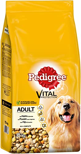 Pedigree Hundefutter Trockenfutter Adult mit Huhn und Gemüse, 1 Beutel (1 x 15kg) von PEDIGREE