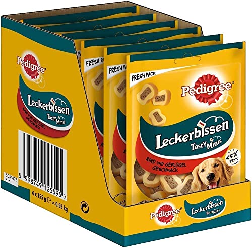 Pedigree Hundesnacks Hundeleckerli Leckerbissen Kau-Schnitten mit Rind, 6 Packungen (6 x 155g) von PEDIGREE