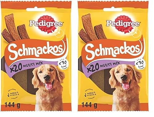 Pedigree Hundesnacks Hundeleckerli Schmackos 4 Sorten, 180 Stück (9 x 20 Stück) (Packung mit 2) von PEDIGREE