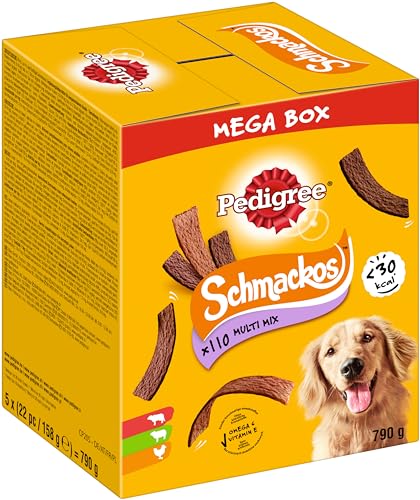 Pedigree Hundesnacks Hundeleckerli Schmackos Mixbox, 110 Stück - 790g, 22 Stück (5er Pack) von PEDIGREE