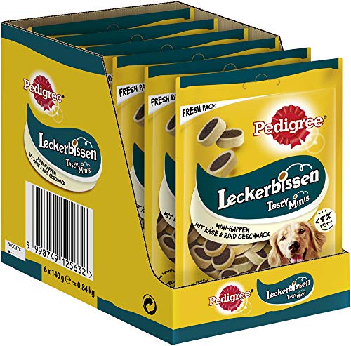 Pedigree Hundesnacks Leckerbissen Mini–Happen, 6er Pack, 6x140g – Hundekekse mit Rind– und Käsegeschmack, ideal für das Training oder für zwischendurch von PEDIGREE