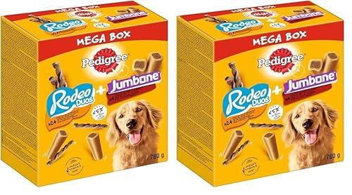 Pedigree Hundesnacks Mixpack mit Rodeo Duos Huhn & Bacon (24 Stück) und Riesenknochen Rind & Geflügel (4 Stück), 780g (Packung mit 2) von PEDIGREE