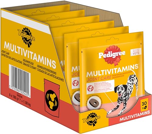 Pedigree Hundesnacks Multivitamins Gelenke - 30 weiche Hundeleckerlis, 6x180g - Supplements zur Unterstützung gesunder Gelenke, einfache Fütterung von PEDIGREE