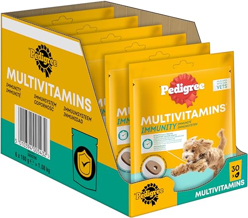 Pedigree Hundesnacks Multivitamins Immunsystem - 30 weiche Hundeleckerlis, 6x180g - Supplements zur Unterstützung des Immunsystems, einfache Fütterung von PEDIGREE